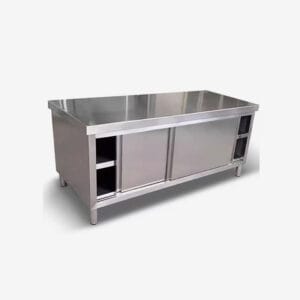 Meja Kerja Stainless Steel dengan Penyimpanan