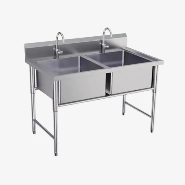 Stainless steel sink bowls for commercial dishwashing workflow