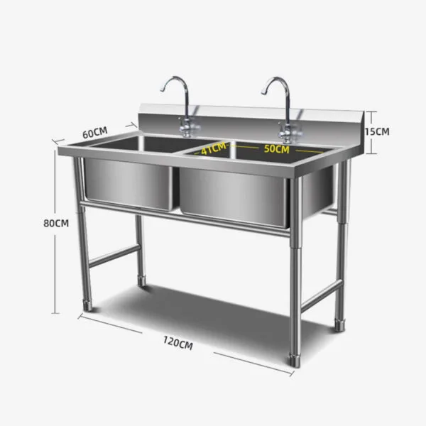 Double bowl commercial sink for washing and rinsing