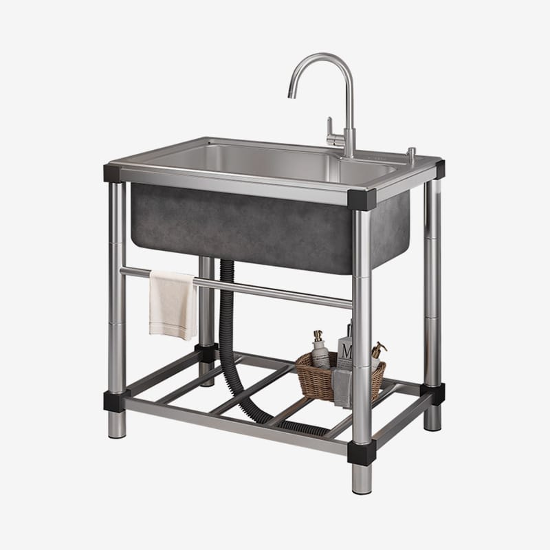 Stainless steel commercial kitchen sink bowl detail