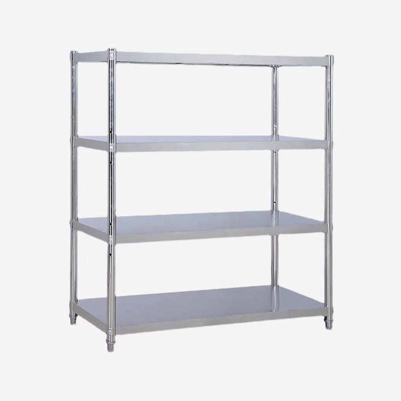 Four-tier stainless steel shelf for organized commercial kitchen storage